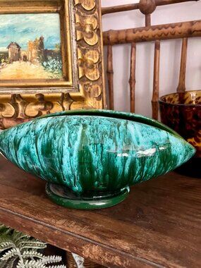 Vintage Italian Drip Glaze Ceramic Console Bowl / Planter – Signed MN Co. Italy
